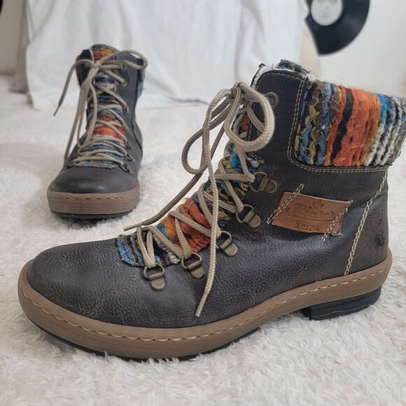 Rieker Felicitas Lace Up Side Zip Combat Boot Brown Multicolor EU 37 US 6-6.5 - Picture 1 of 16